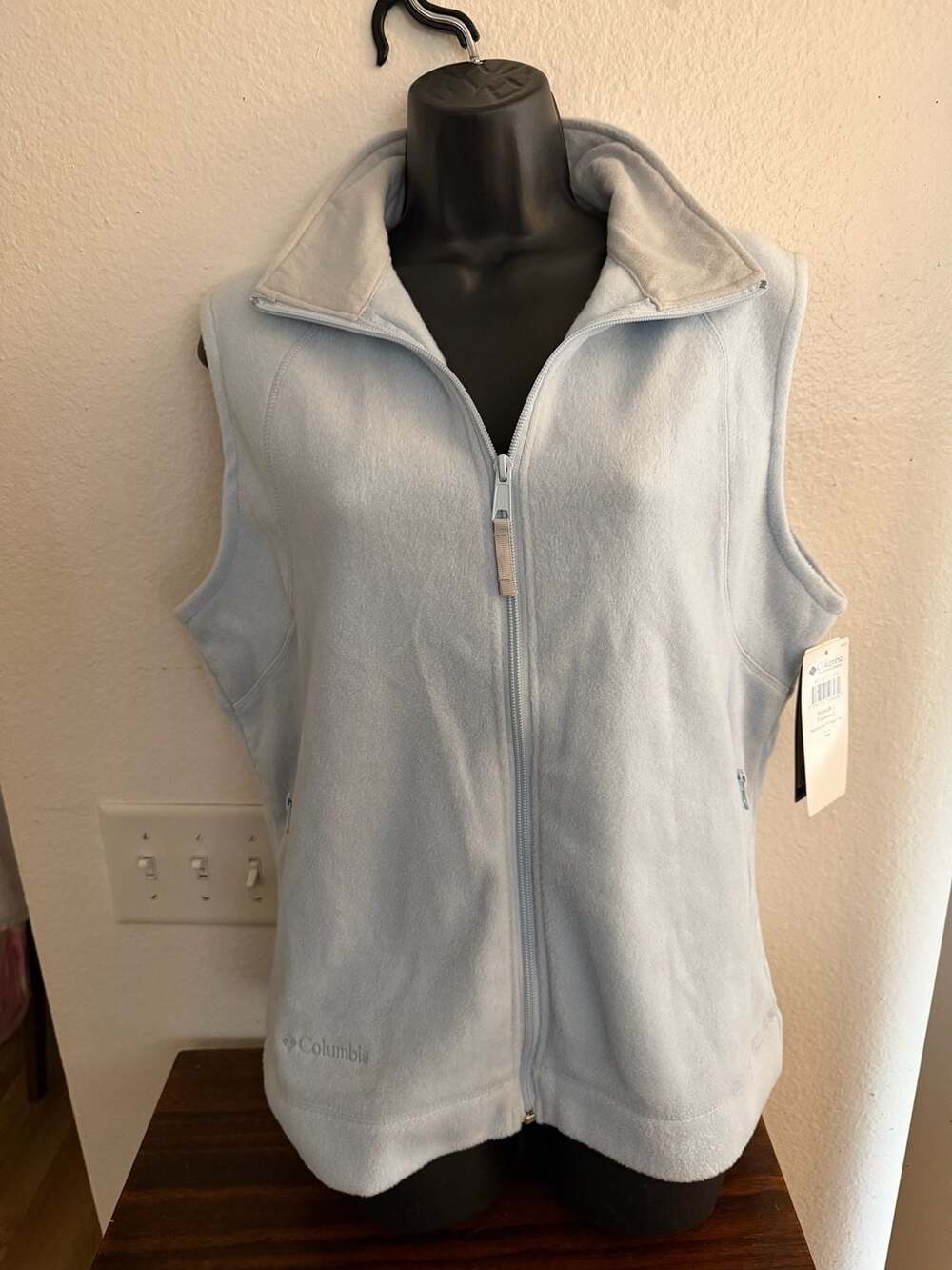 Columbia Fleece Vest Size L Light Blue Full Zip